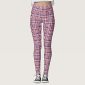Preppy Rood Wit Navy Blauw Plaid Madras Tartan Leggings (Voorkant)