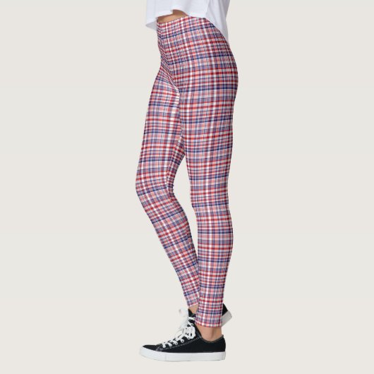 Preppy Rood Wit Navy Blauw Plaid Madras Tartan Leggings (Links)