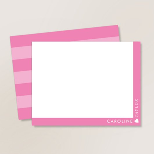 Preppy Roze 2-Tons Strepen Mooie Meid Personalized Notitiekaartje