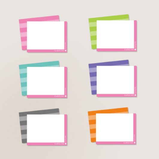 Preppy Roze 2-Tons Strepen Mooie Meisjesachtige Pe Notitiekaartje