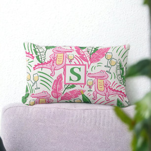 Preppy Roze Alligator & Wijn Patroon Monogram Kussen