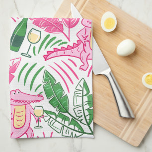Preppy Roze Alligator Wijn Patroon Theedoek