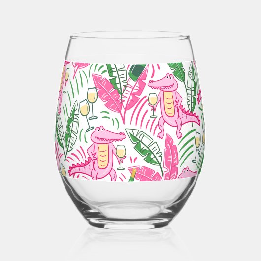 Preppy roze alligator wijn wijnglas zonder voet (Achterkant)