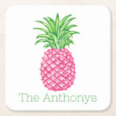 Preppy Roze Ananas Persoonlijk  Kartonnen Onderzetters (Voorkant)