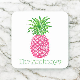 Preppy Roze Ananas Persoonlijk Kartonnen Onderzetters