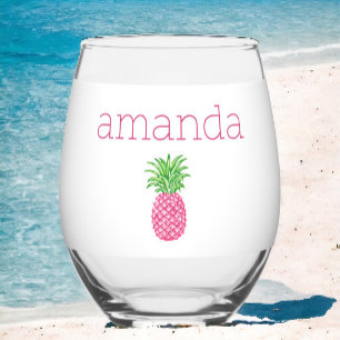 Preppy Roze Ananas Persoonlijk Wijnglas Zonder Voet