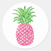 Preppy roze ananas ronde sticker (Voorkant)