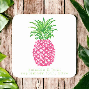 Preppy roze ananas sterren gepersonaliseerde bruil kartonnen onderzetters