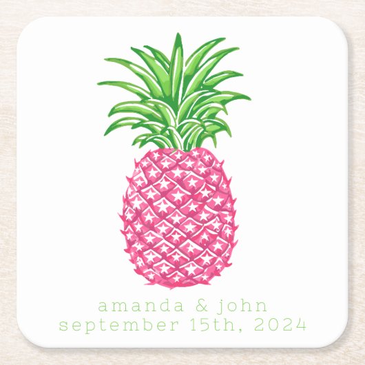 Preppy roze ananas sterren gepersonaliseerde bruil kartonnen onderzetters (Voorkant)