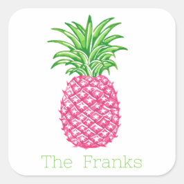 Preppy Roze Ananas Sterren Persoonlijk Vierkante Sticker