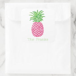Preppy Roze Ananas Sterren Persoonlijk Vierkante Sticker