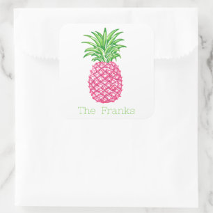 Preppy Roze Ananas Sterren Persoonlijk Vierkante Sticker