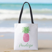 Preppy roze ananas tropisch gepersonaliseerd tote bag