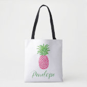 Preppy Roze Ananas Tropisch Persoonlijk  Tote Bag (Voorkant)
