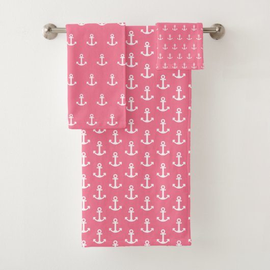 Preppy roze anker bad handdoek (Insitu)