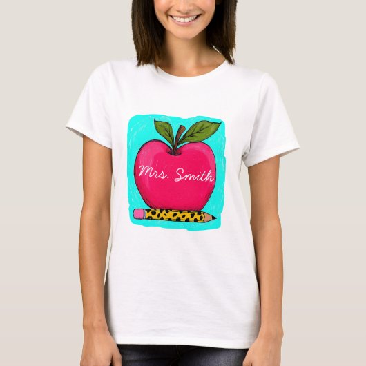 Preppy Roze Appel Juf Naam Shirt (Voorkant)