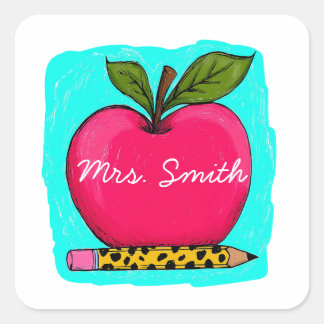 Preppy Roze Appel Onderwijs Naam Sticker
