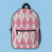 Preppy Roze Argyle Print Monogram Initialen Bedrukte Rugzak