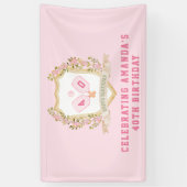 Preppy roze augurk bal Happy Birthday Spandoek (Verticaal)
