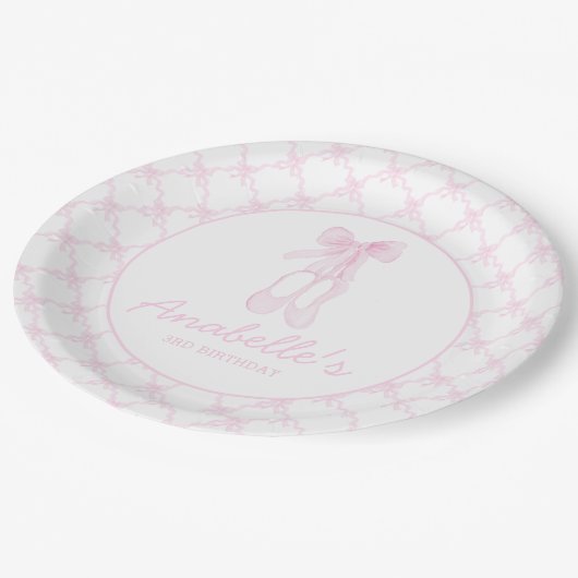 Preppy Roze Ballerina Slippers Eerste verjaardag Papieren Bordje (Gekanteld)