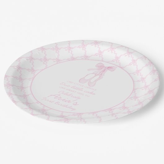 Preppy Roze Ballerina Slippers Eerste verjaardag Papieren Bordje (Gekanteld)
