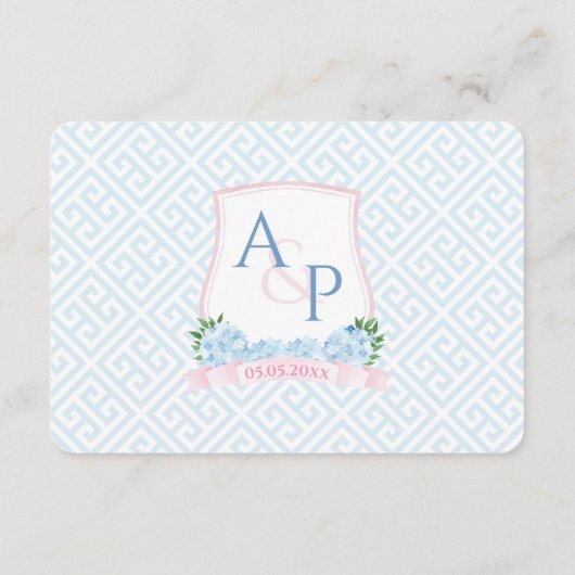 Preppy Roze Blauw Bruiloft Crest Maaltijd Keuze RS Informatiekaartje (Achterkant)