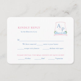 Preppy Roze Blauw Bruiloft Crest Maaltijd Keuze RS Informatiekaartje