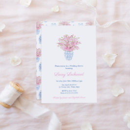  Preppy Roze Blauw Chinoiserie Trouwdouche Kaart