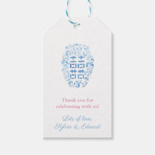 Preppy Roze Blauw Ginger Jar Grieks Sleutel Douche Cadeaulabel