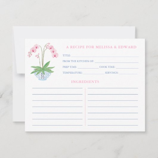 Preppy Roze Blauw Orchid Vrijgezellenfeest Recipe  Kaart (Voorkant)