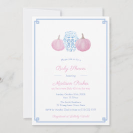 Preppy Roze & Blauw Pompoen Meisje Baby shower Par Kaart