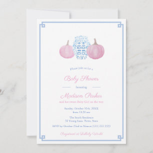 Preppy Roze & Blauw Pompoen Meisje Baby shower Par Kaart