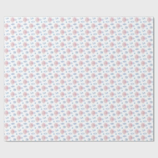 Preppy Roze Blauw Wit Ginger Jar Chinees Aardewerk Cadeaupapier (Vlak)