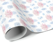 Preppy Roze Blauw Wit Ginger Jar Chinees Aardewerk Cadeaupapier (Rol Hoek)