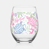 Preppy roze blauw Zee schildpadden Wijnglas Zonder Voet (Achterkant)