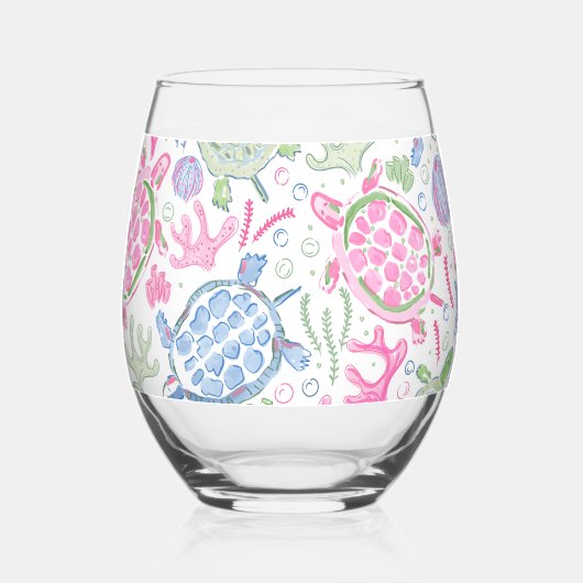 Preppy roze blauw Zee schildpadden Wijnglas Zonder Voet (Achterkant)