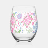 Preppy roze blauw Zee schildpadden Wijnglas Zonder Voet (Links)
