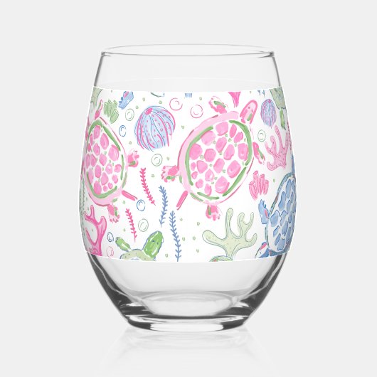 Preppy roze blauw Zee schildpadden Wijnglas Zonder Voet (Links)