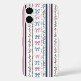 Preppy Roze Blauwe Coquette Strikken Bloemen Gestr iPhone 16 Hoesje