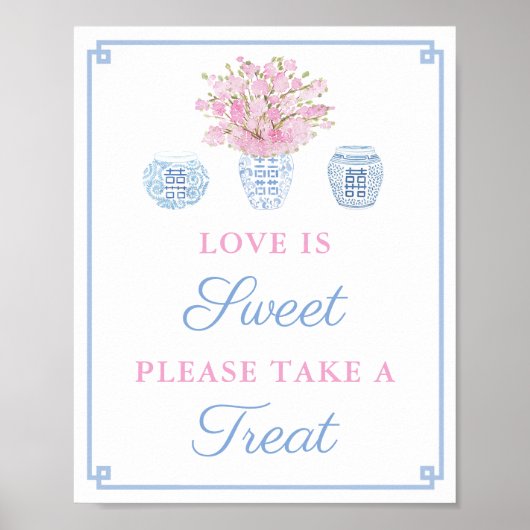 Preppy Roze Blauwe Favoriet Tafel Trouw Bruiloft Poster (Voorkant)