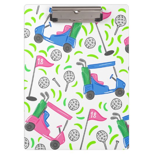 Preppy Roze Blauwe Golfkar / Chic Kust Golf Klembord (Voorkant)