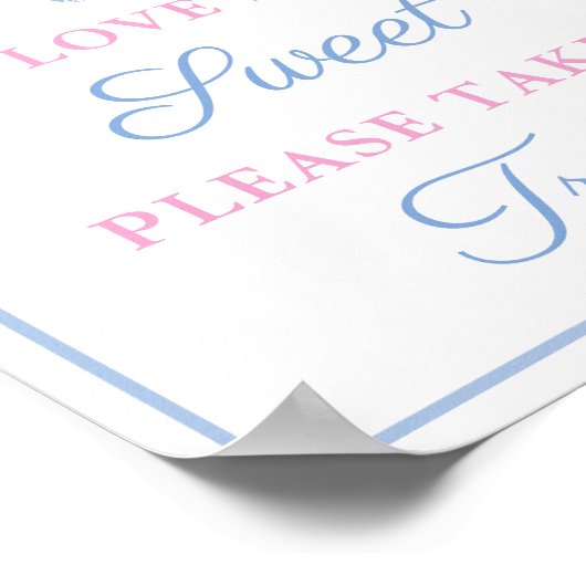 Preppy Roze Blauwe Zoete Favor Tafel Trouw Bruilof Poster (Hoek)