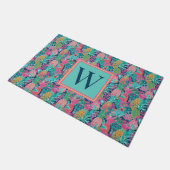 Preppy Roze Blauwgroen Navy Blauwe Ananas Monogram Deurmat (Schuin)