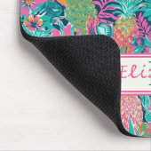 Preppy Roze Blauwgroen Navy Blauwe Ananas Monogram Muismat (Hoek)