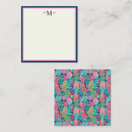 Preppy Roze Blauwgroen Navy Blauwe Ananas Monogram Notitiekaartje