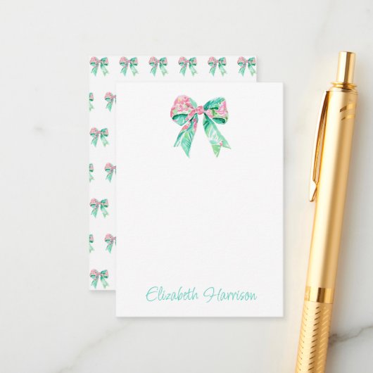 Preppy Roze Bloemboog gepersonaliseerd Informatiekaartje (Voorkant / Achterkant in situ)