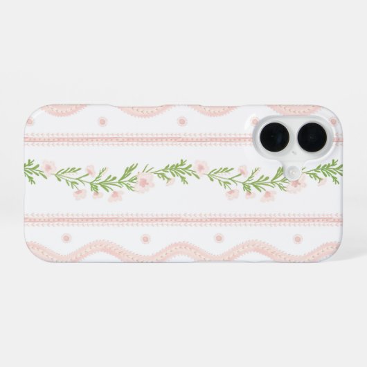 Preppy Roze Bloemen Streep iPhone 16 Hoesje (Achterkant horizontaal)