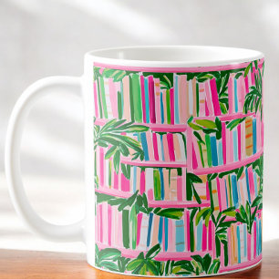 Preppy Roze Boekenkast Tropisch Koffiemok