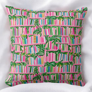 Preppy Roze Boekenplank Tropische Bladeren Boekenl Kussen