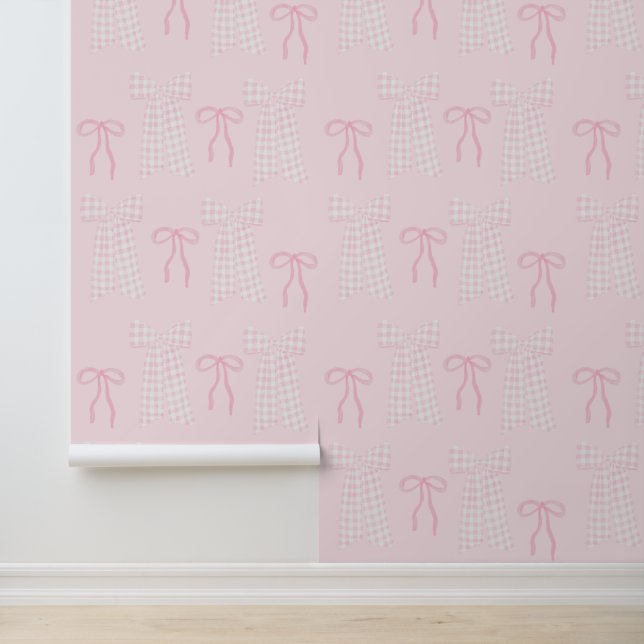 Preppy Roze Bogen Coquette Roze Kwekerij Wallpaper Behang (Applicatie)